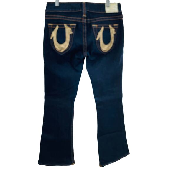 True Religion Womens 29 Vintage Joey Bell Bottoms Dark Wash Metallic Gold Trim - Picture 2 of 12